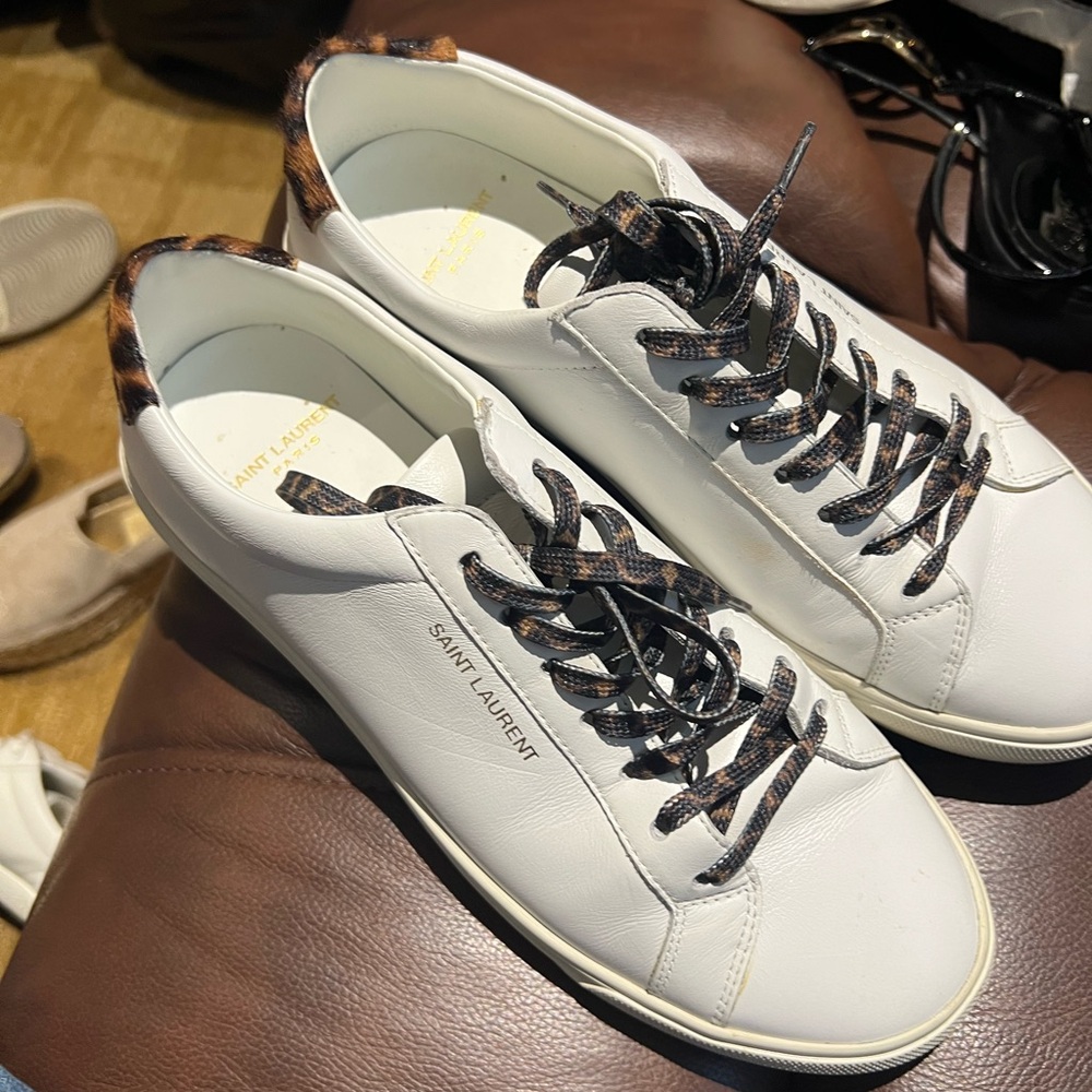Saint Laurent White Sneakers with Black and Brown Accents